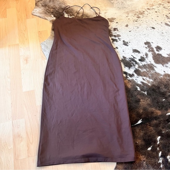 BABATON ARITZIA Brown Contour Scoop‎ back Midi Bodycon Dress Size Large - Picture 4 of 11